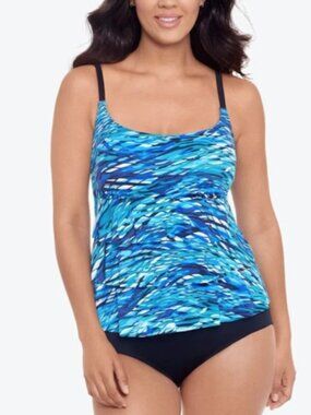 Swim Solutions Printed Tiered Tummy-Control One-Piece Swimsuit Beach Size 12 NWT